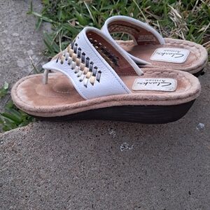 Clarks Women's White and Brown Wedge Sandals 1 In High